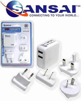 SANSAI 2-Port USB Charger Changeable Plug Adaptors